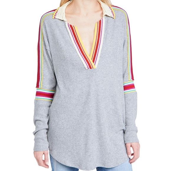 🏷 🆕 Free People Gray Crotchet Collar Sweater Top - Picture 2 of 16